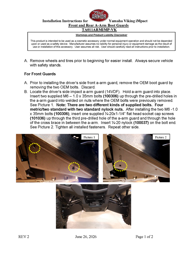 Load image into Gallery viewer, Trail Armor Yamaha Viking and Viking VI iMpact A-Arm Front and Rear Guards 2014 - 2024