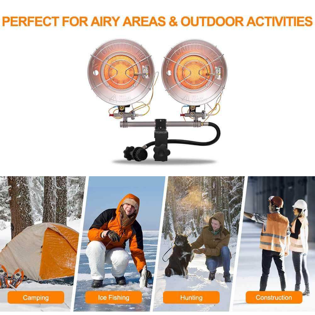Propane Tank Top Heater, Camplux Outdoor Tanktop Heater with Tip-Over Switch for Garage, Camping, Hunting, Double Burner Heavy Duty Steel 30,000 BTU - Skoutley Outdoors LLC