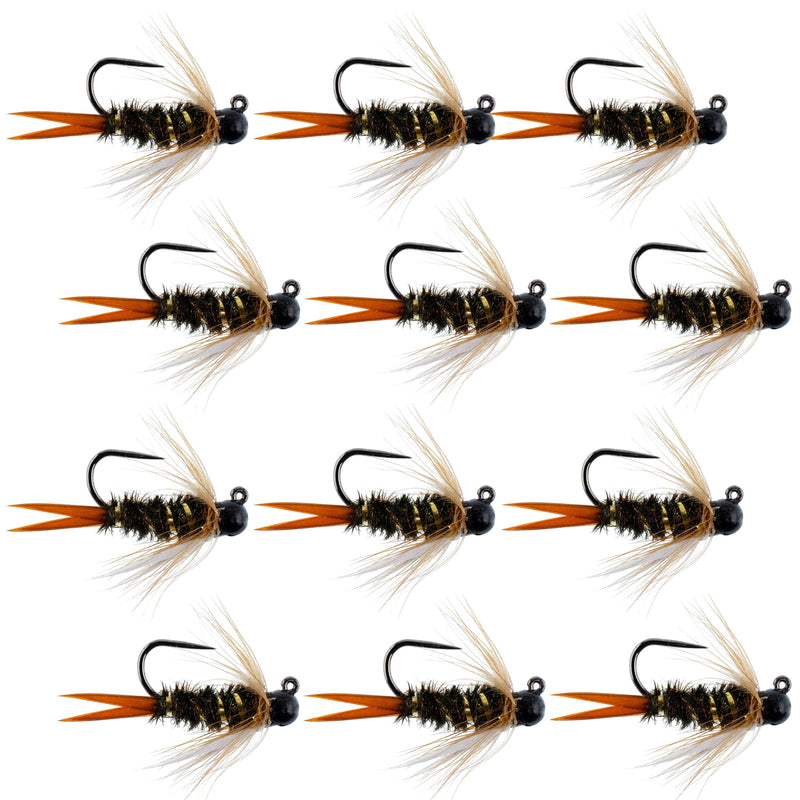 Load image into Gallery viewer, Black Tungsten Bead Prince Jig Tactical Czech Nymph Euro Nymphing Fly - 1 Dozen Flies Size 14