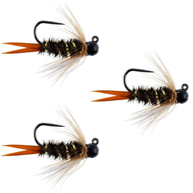 Load image into Gallery viewer, 3 Pack Black Tungsten Bead Prince Jig Tactical Czech Nymph Euro Nymphing Fly - Hook Size 10