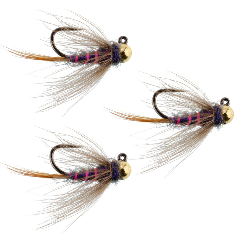 Load image into Gallery viewer, 3 Pack Tungsten Bead Duracell Jigged Czech Nymph Euro Nymphing Fly - Hook Size 12