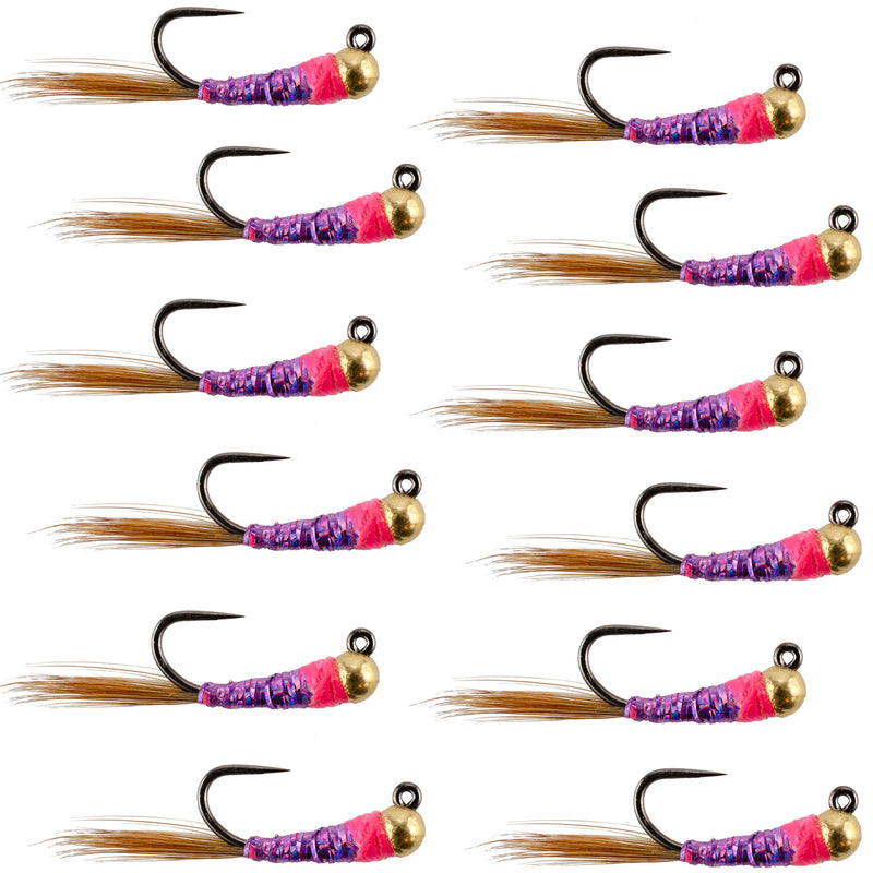Load image into Gallery viewer, Tungsten Hot Spot Purple Perdigon Tactical Nymph Fly - 12 Flies Size 18