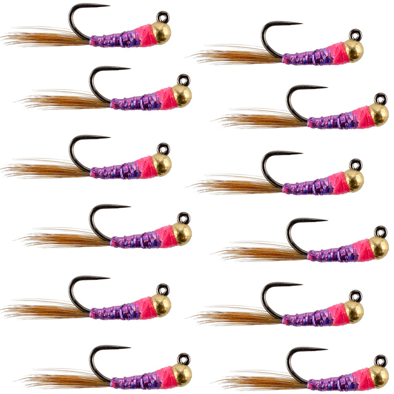 Load image into Gallery viewer, Tungsten Hot Spot Purple Perdigon Tactical Nymph Fly - 12 Flies Size 16