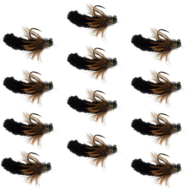 Load image into Gallery viewer, Tungsten Bead Black Mop Fly Tactical Euro Nymph Barbless 12 Flies - Size 14