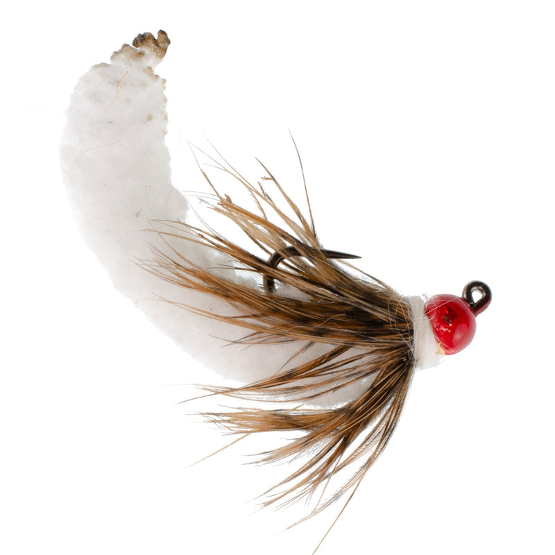 Load image into Gallery viewer, Tungsten Bead White Mop Fly Tactical Jig Czech Euro Nymph Barbless - 6 Flies Size 14
