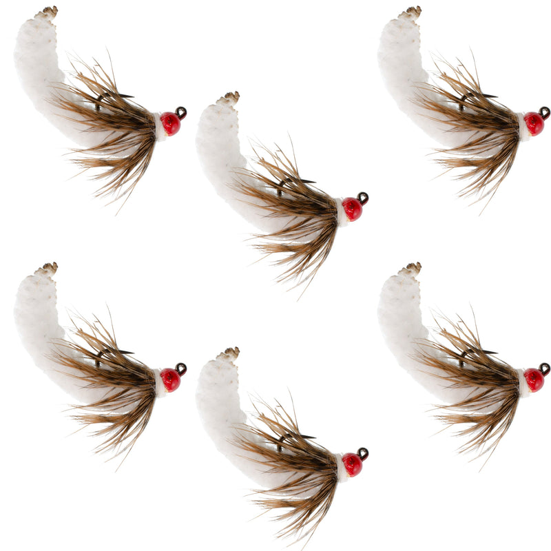 Load image into Gallery viewer, Tungsten Bead White Mop Fly Tactical Jig Czech Euro Nymph Barbless - 6 Flies Size 14