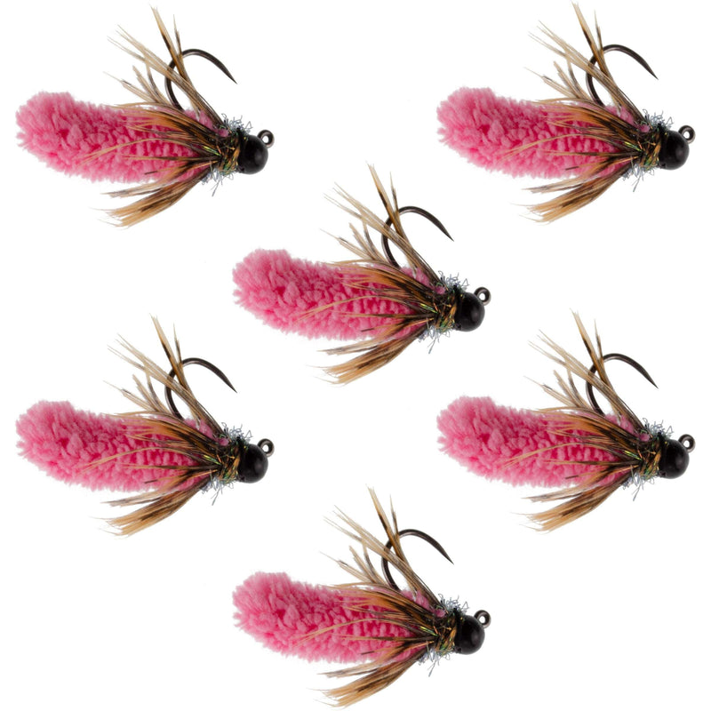 Load image into Gallery viewer, Tungsten Bead Hot Pink Mop Fly Tactical Jig Czech Euro Nymph Barbless Fly 6 Flies - Size 14