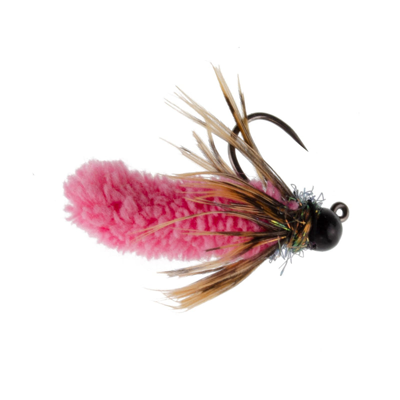Load image into Gallery viewer, 3 Pack Tungsten Bead Hot Pink Mop Fly Tactical Jig Czech Euro Nymph Barbless Fly - 3 Flies Size 14