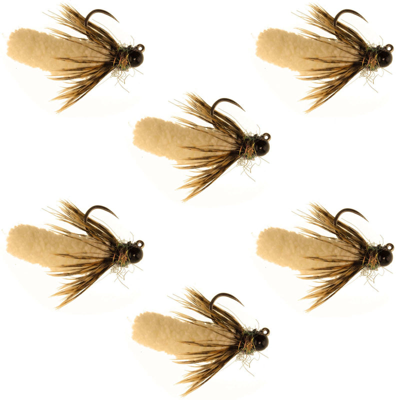 Load image into Gallery viewer, Tungsten Bead Tan Mop Fly Tactical Jig Czech Euro Nymph Barbless Fly 6 Flies - Size 14