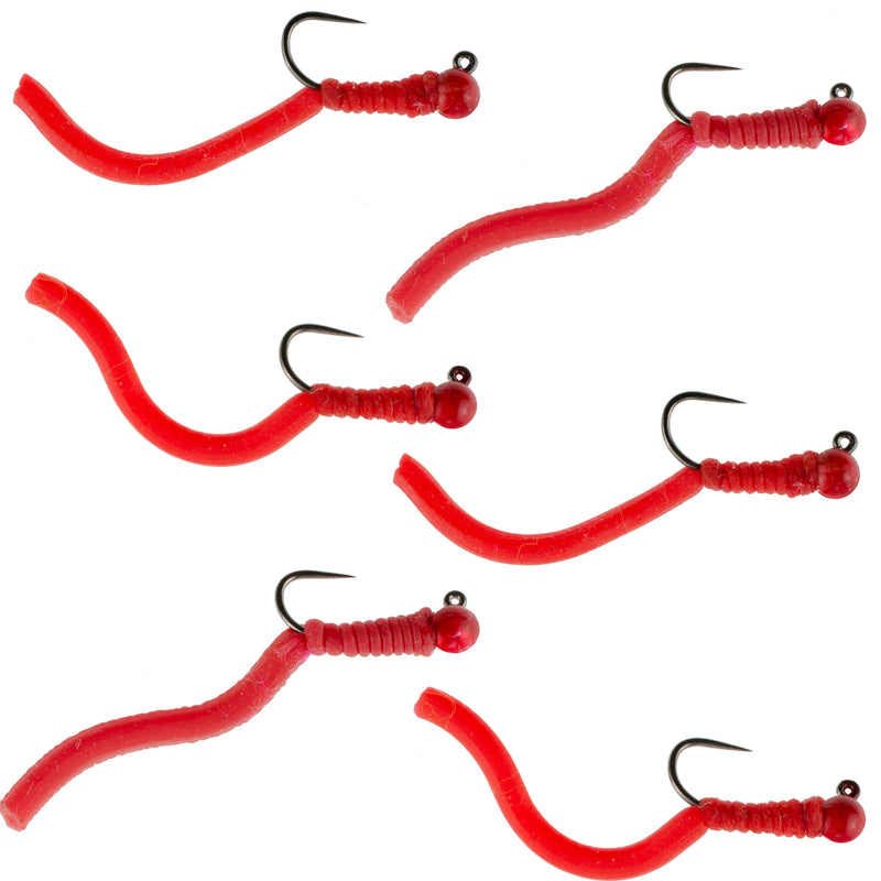 Load image into Gallery viewer, Tungsten Bead Squirminator Squirmy Wormy Tactical Jig Czech Euro Nymph Barbless Nymphing Fly - 6 Flies Size 12