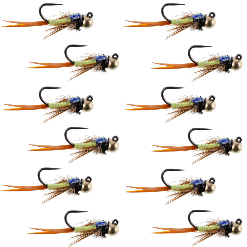 Load image into Gallery viewer, Tungsten Bead Tactical Jig Copper John Chartreuse Czech Nymph Euro Nymphing Fly - 1 Dozen Flies Size 12