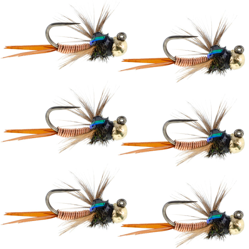 Load image into Gallery viewer, Tungsten Bead Tactical Jig Copper John Czech Nymph Euro Nymphing Fly - 6 Flies Size 14