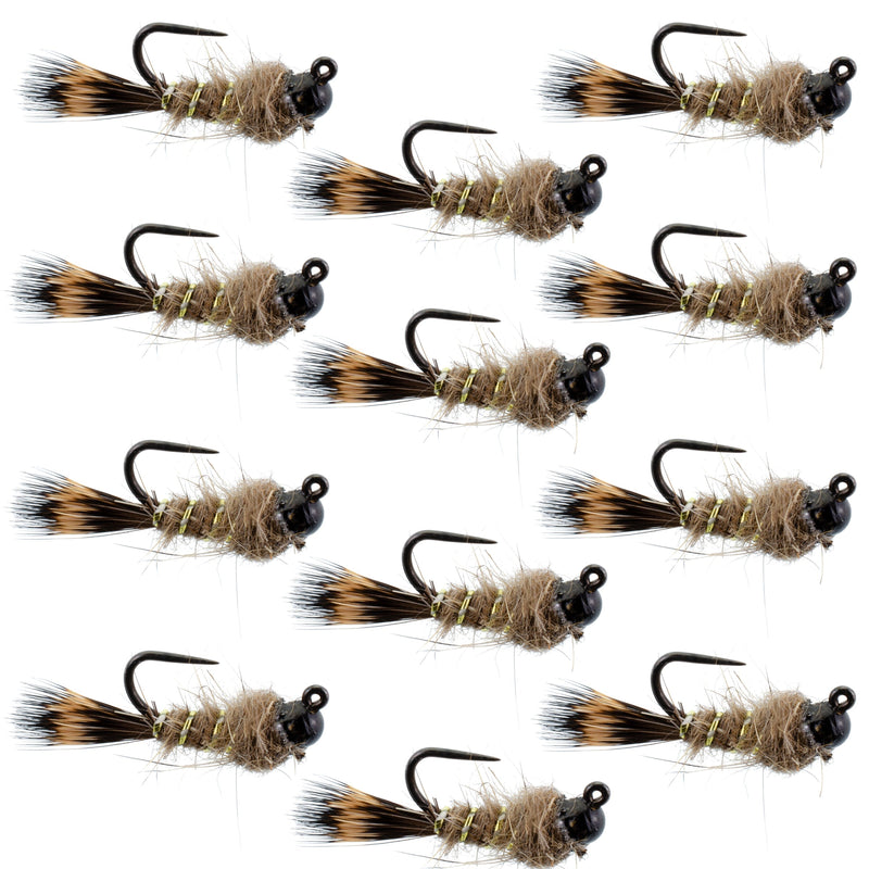 Load image into Gallery viewer, Black Tungsten Bead Tactical Hares Ear Czech Nymph Euro Nymphing Fly - 1 Dozen Flies Size 16