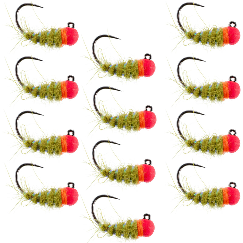 Load image into Gallery viewer, Tungsten Hot Bead Walt's Worm Jig Tactical Czech Nymph Euro Nymphing Fly - 1 Dozen Flies Hook Size 12