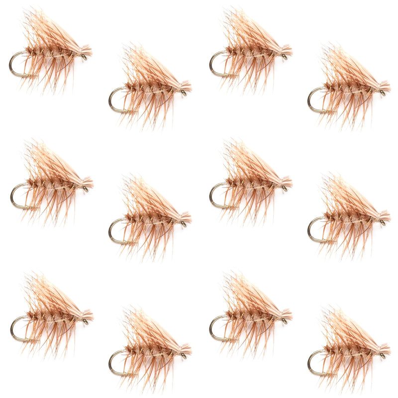 Load image into Gallery viewer, Barbless Tan Elk Hair Caddis Classic Trout Dry Flies 1 Dozen Flies Size 12