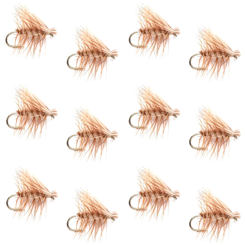 Load image into Gallery viewer, Barbless Tan Elk Hair Caddis Classic Trout Dry Flies 1 Dozen Flies Size 14