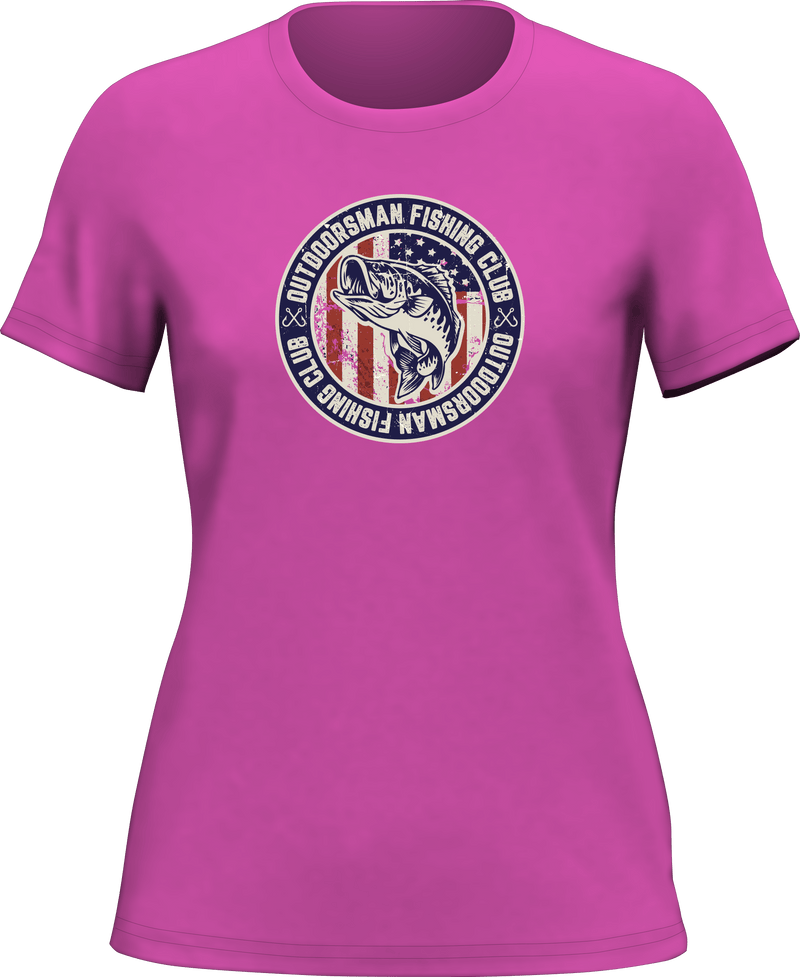 Load image into Gallery viewer, Outdoorsman Fishing Club Patriotic T-Shirt for Women