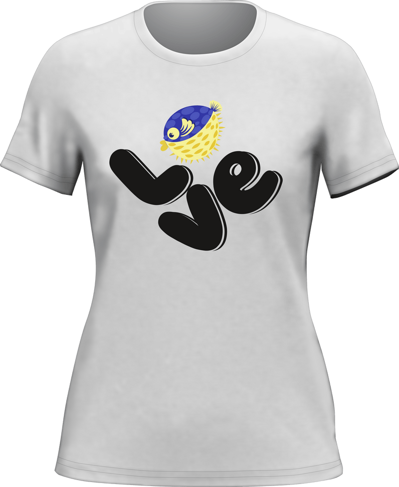 Load image into Gallery viewer, Love Fishing Blue Blowfish Globe T-Shirt for Women