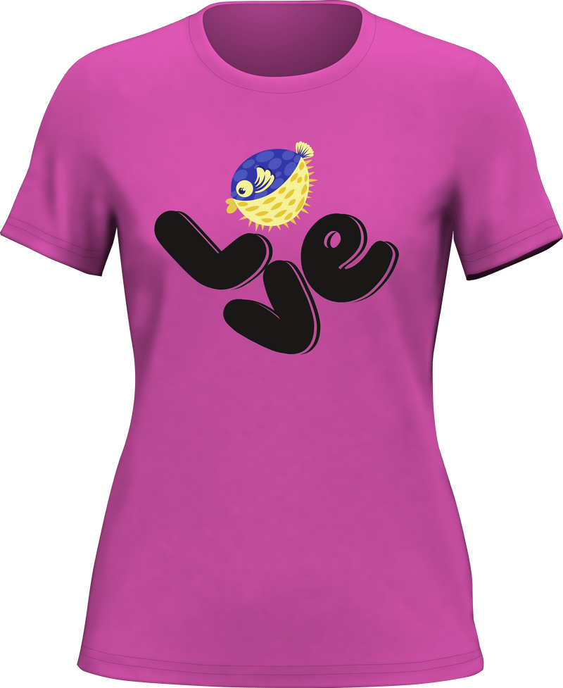 Load image into Gallery viewer, Love Fishing Blue Blowfish Globe T-Shirt for Women