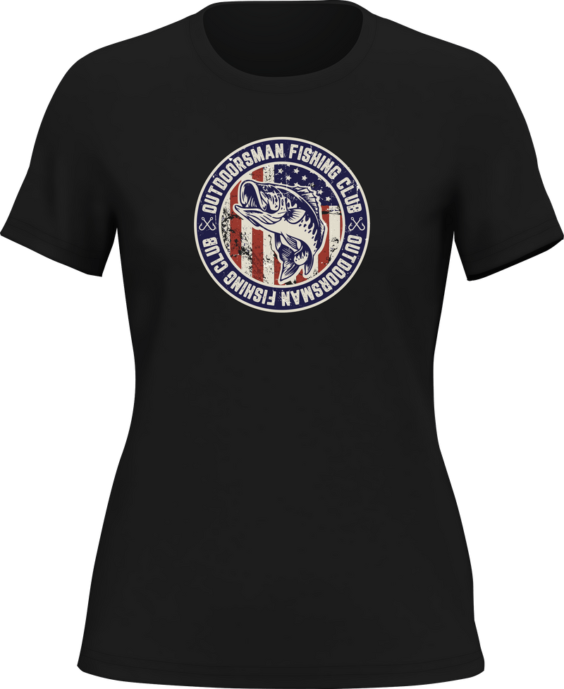 Load image into Gallery viewer, Outdoorsman Fishing Club Patriotic T-Shirt for Women