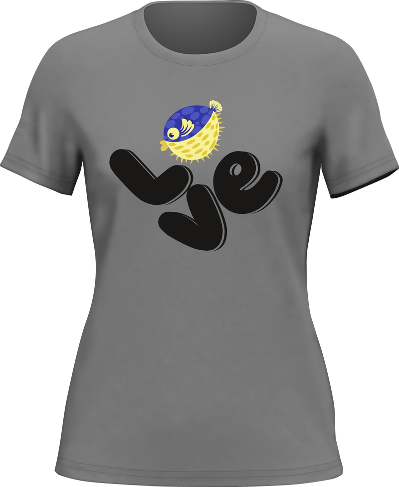 Load image into Gallery viewer, Love Fishing Blue Blowfish Globe T-Shirt for Women