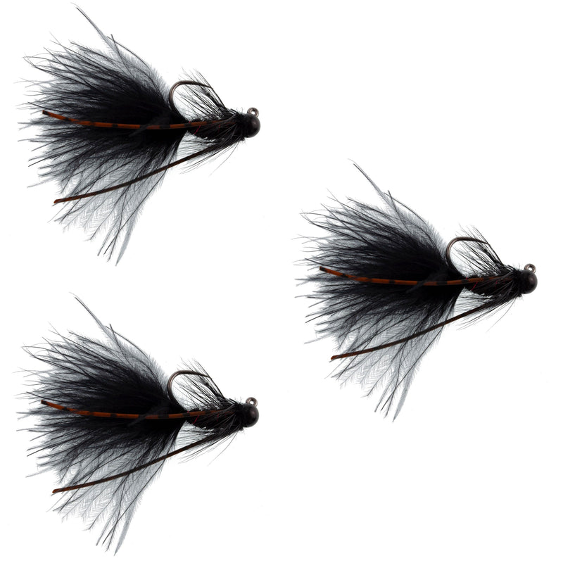 Load image into Gallery viewer, 3 Pack Tungsten Bead Tactical Black Mini Bugger Euro Nymph Fly - Size 8