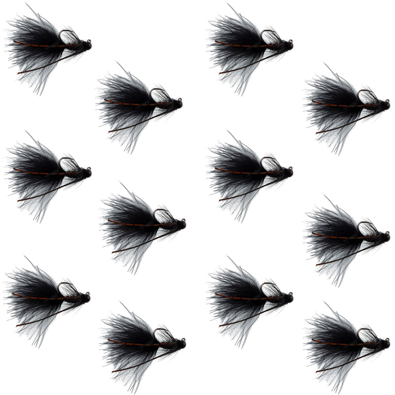 Load image into Gallery viewer, Tungsten Bead Tactical Black Mini Bugger Euro Nymph Fly - 12 Flies Size 12