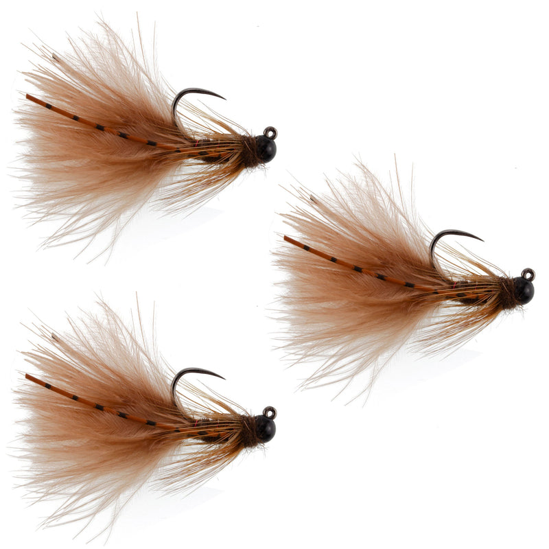 Load image into Gallery viewer, 3 Pack Tungsten Bead Tactical Brown Mini Bugger Nymph Fly - Size 8