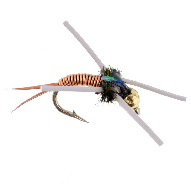 Load image into Gallery viewer, Tungsten Bead Head Rubber Legs Copper John Nymph Fly Fishing Flies - Set of 6 Flies Hook Size 12