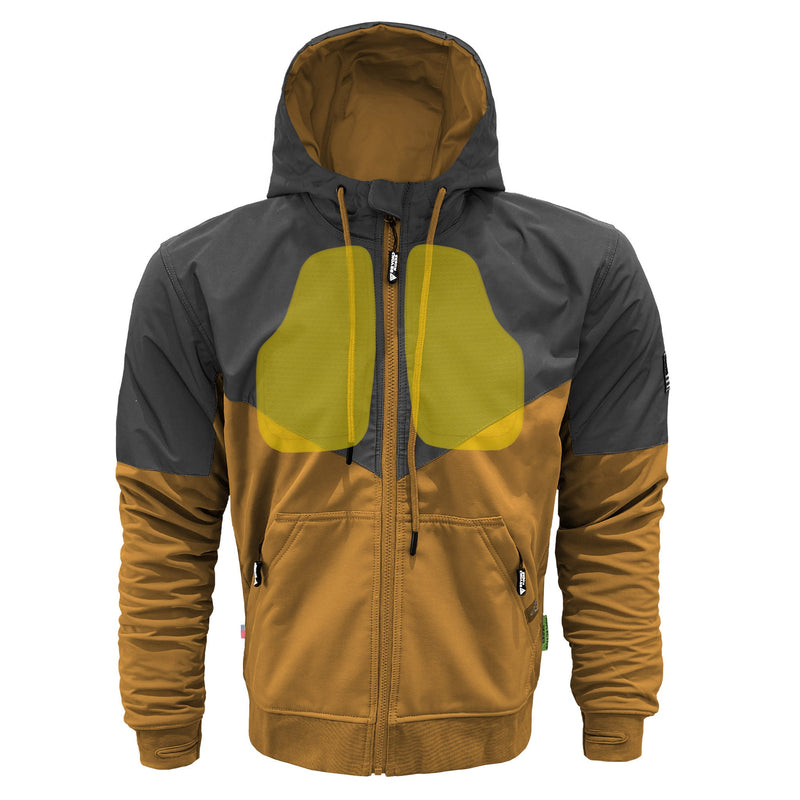 Load image into Gallery viewer, SoftShell Reflective Mustard Nebula Hoodie - with Pads