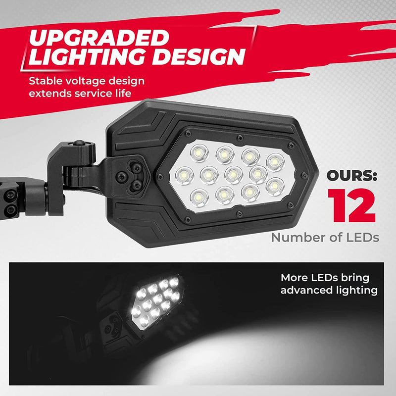 Load image into Gallery viewer, Aluminum UTV Side Mirrors Lights for Can Am Maverick X3/ RZR w/ 1.75"-2" Roll Bar