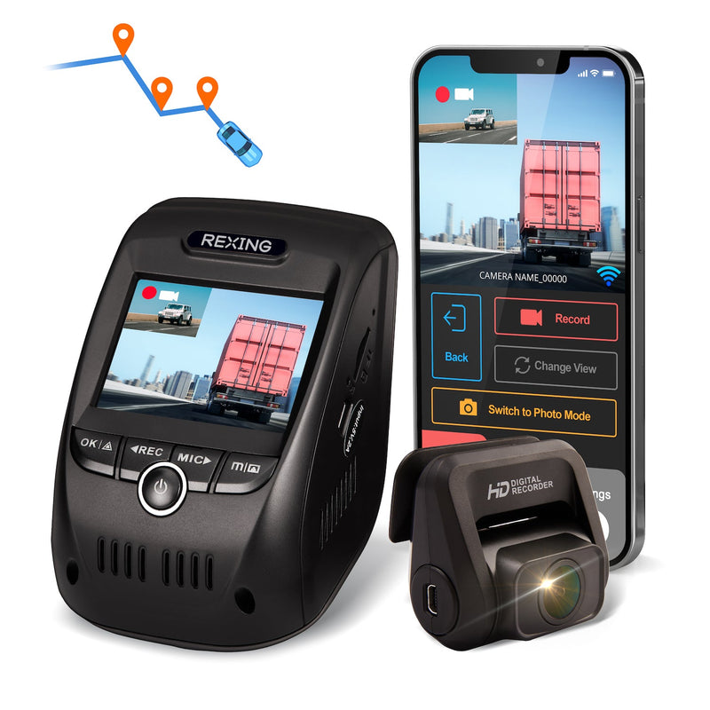 Load image into Gallery viewer, Rexing V1P Pro Dual 1080p Full HD Front and Rear Dash Cam with Wi-Fi and Built-in GPS Logger