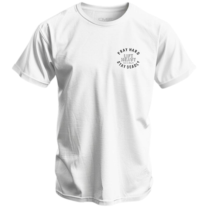 Load image into Gallery viewer, Pray Hard. Lift Heavy. Stay Deadly. Men's T-Shirt