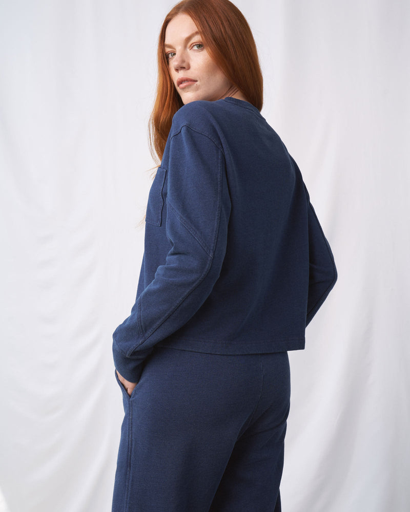 Load image into Gallery viewer, Organic Indigo Cropped Sweatshirt
