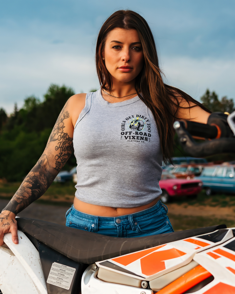 Load image into Gallery viewer, Moto Head Cropped Micro Rib Tank