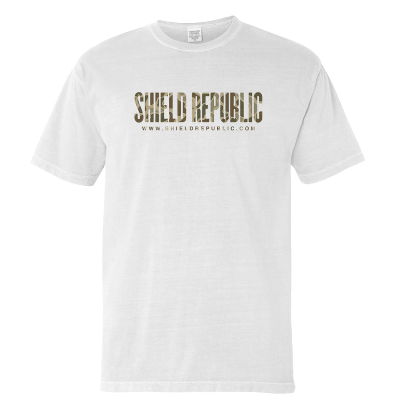 Load image into Gallery viewer, Shield Republic Duck Camo Banner Text (Front)