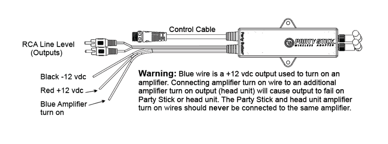 Load image into Gallery viewer, Party Stick | Wireless Music Sharing Adapter | one-click Party Button pairing | Knockout Keypad | 12 volt Powered | RCA Audio Output | Remote Amplifier Turn-On