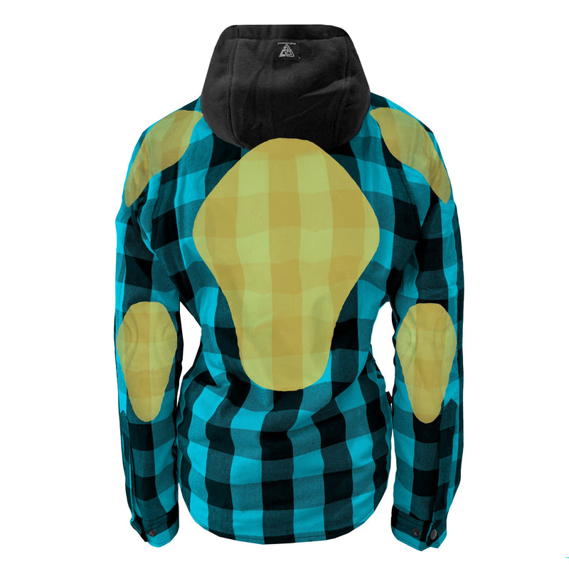 Load image into Gallery viewer, Protective Flannel Hoodie for Women - Aqua Blue and Black Checkered