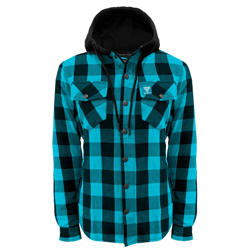 Load image into Gallery viewer, Protective Flannel Hoodie for Women - Aqua Blue and Black Checkered