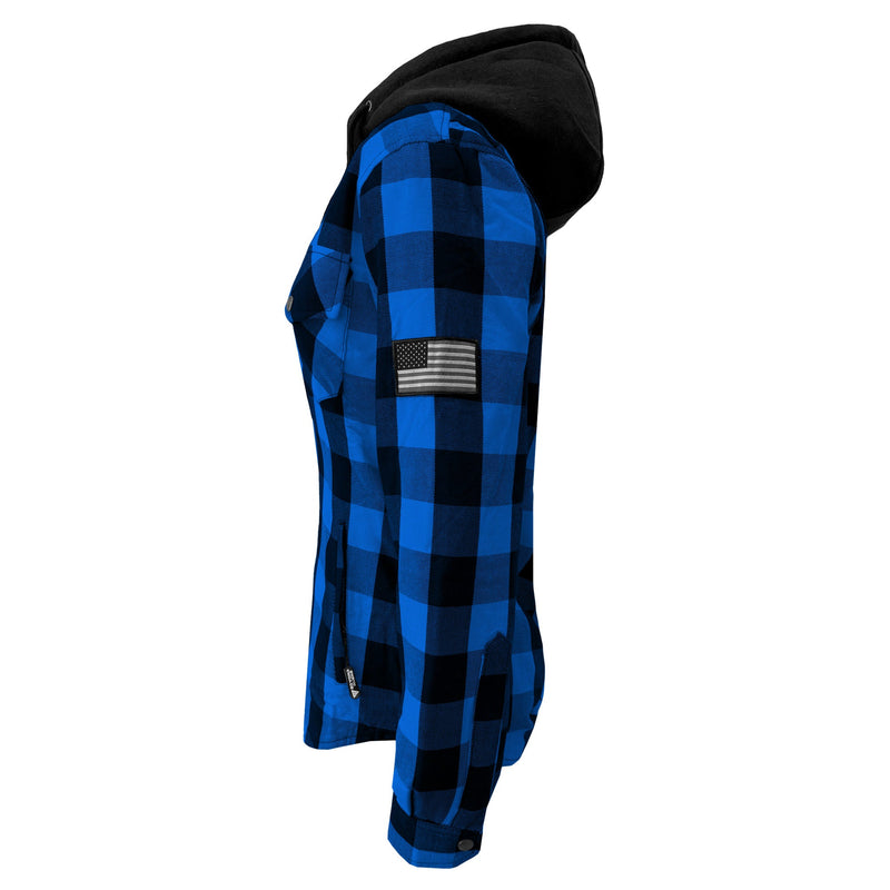 Load image into Gallery viewer, Protective Flannel Hoodie for Women - Blue and Black Checkered