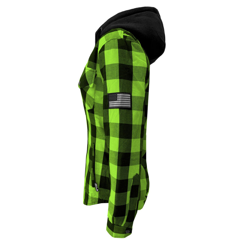 Load image into Gallery viewer, Protective Flannel Hoodie for Women - Green and Black Checkered
