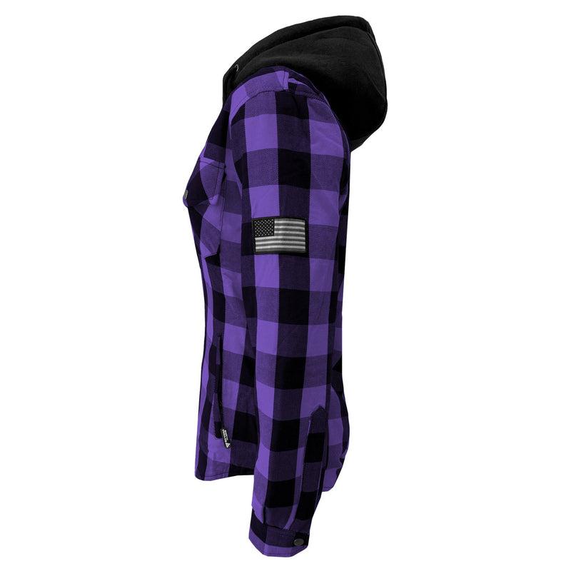 Load image into Gallery viewer, Protective Flannel Hoodie for Women - Purple and Black Checkered