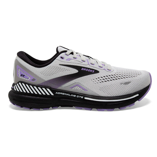 Women's Brooks Adrenaline GTS 23, Grey/Black/Purple, 5.5 2A Narrow - Skoutley Outdoors LLC