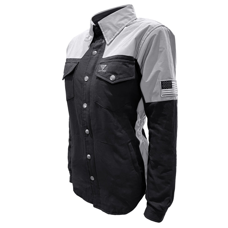 Load image into Gallery viewer, Flannel Reflective Shirt "Alloy Eclipse" for Women - Black and Silver