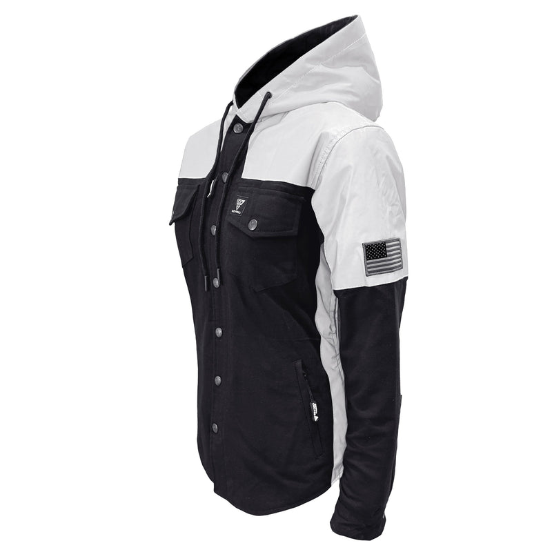 Load image into Gallery viewer, Protective Reflective Flannel Hoodie "Alloy Eclipse" For Women - Black and Silver