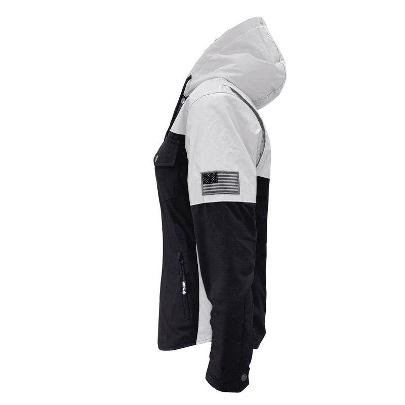 Load image into Gallery viewer, Protective Reflective Flannel Hoodie "Alloy Eclipse" For Women - Black and Silver