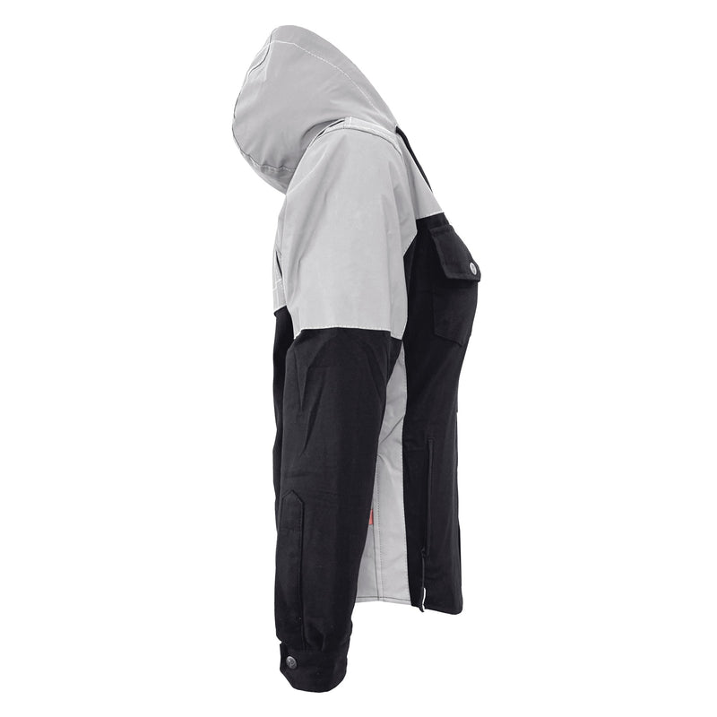 Load image into Gallery viewer, Protective Reflective Flannel Hoodie "Alloy Eclipse" For Women - Black and Silver