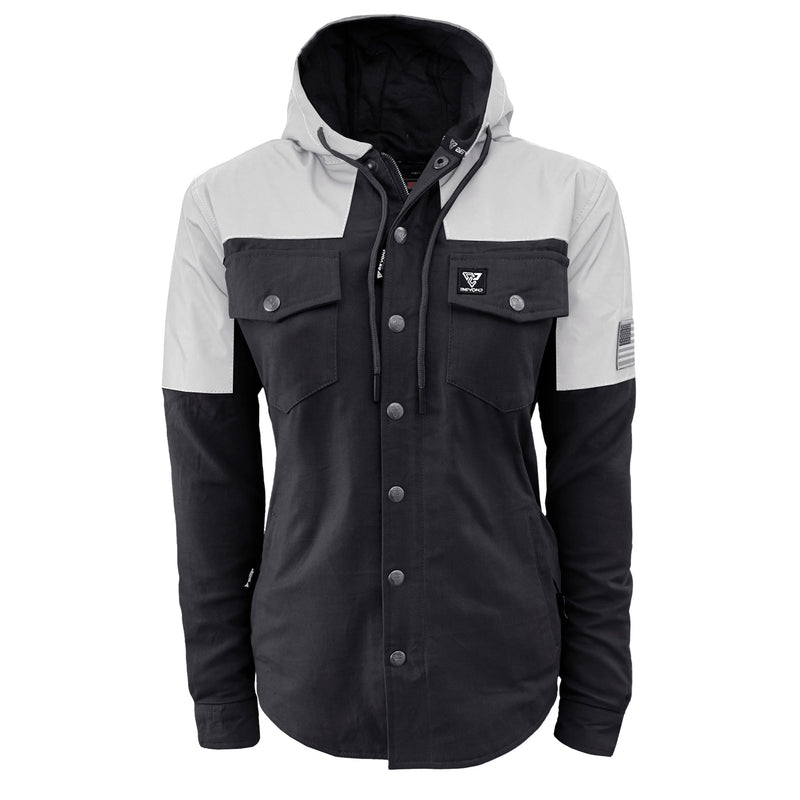 Load image into Gallery viewer, Protective Reflective Flannel Hoodie "Alloy Eclipse" For Women - Black and Silver