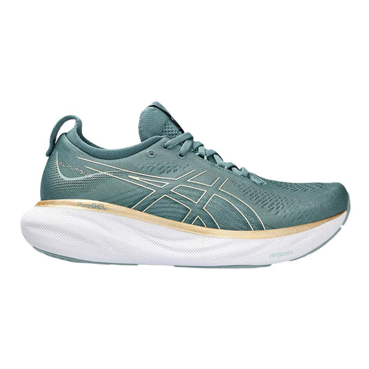 Women's Asics Gel-Nimbus 25, Foggy Teal/Champagne, 11 B Medium - Skoutley Outdoors LLC