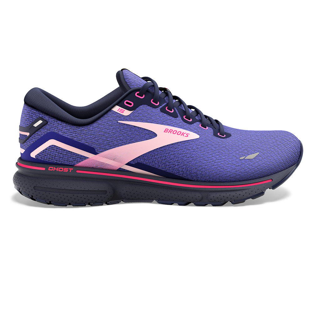 Women's Brooks Ghost 15, Blue/Peacoat/Pink, 9.5 B Medium - Skoutley Outdoors LLC